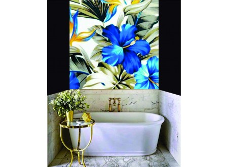 PAPEL DE PAREDE LAVÁVEL AUTOCOLANTE FLORES TROPICAL AZUL